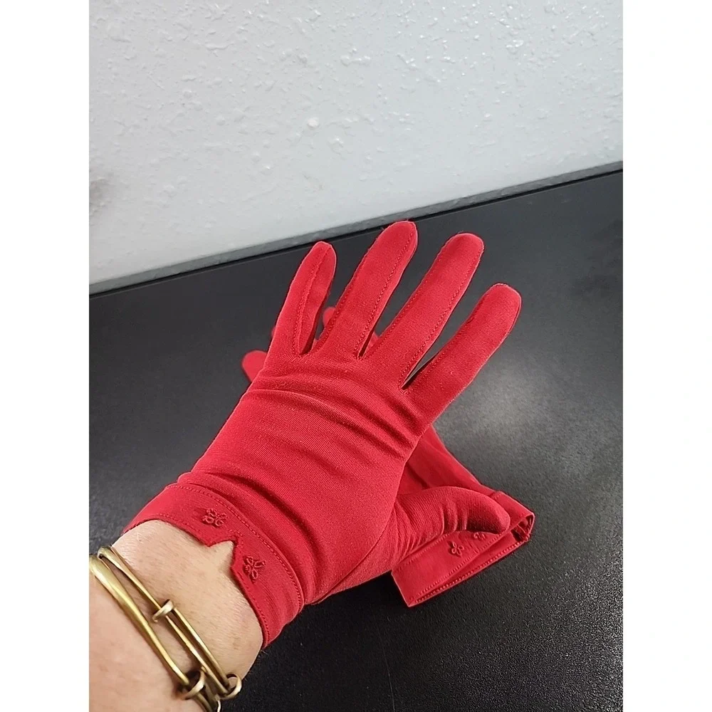 Vintage 50s-60s Ladies Matte Red Stretch Gloves  (nylon?) Wrist length  One size